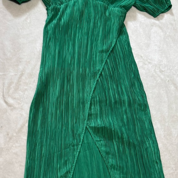 Anthropologie Green Wrap Tie Front Puff Sleeve Midi Dress - Picture 6 of 10